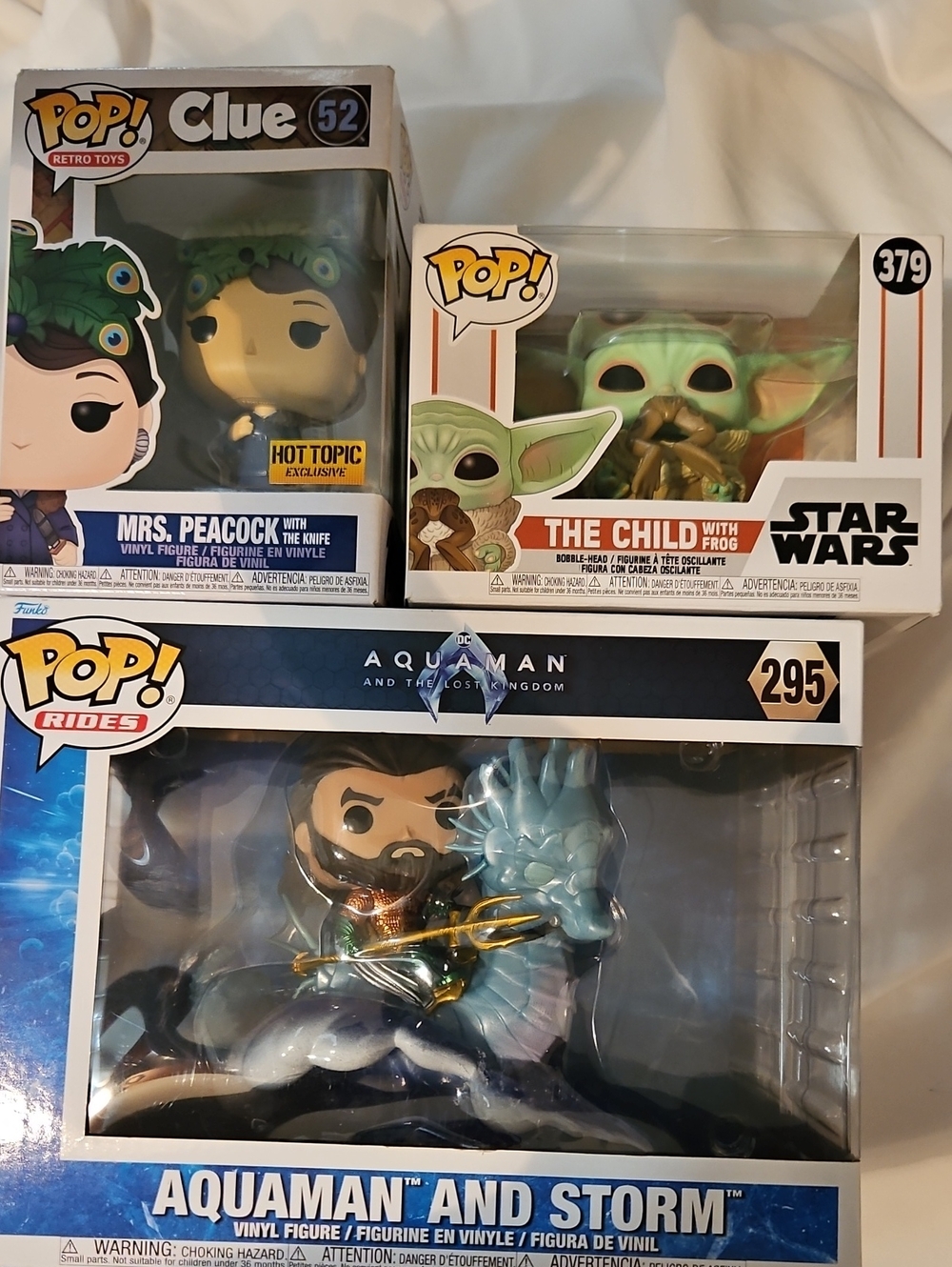 Funko BUNDLE  Aquaman/Storm Set, The Child, Mrs. Peacock - BUNDLE OF 3 NEW POPS